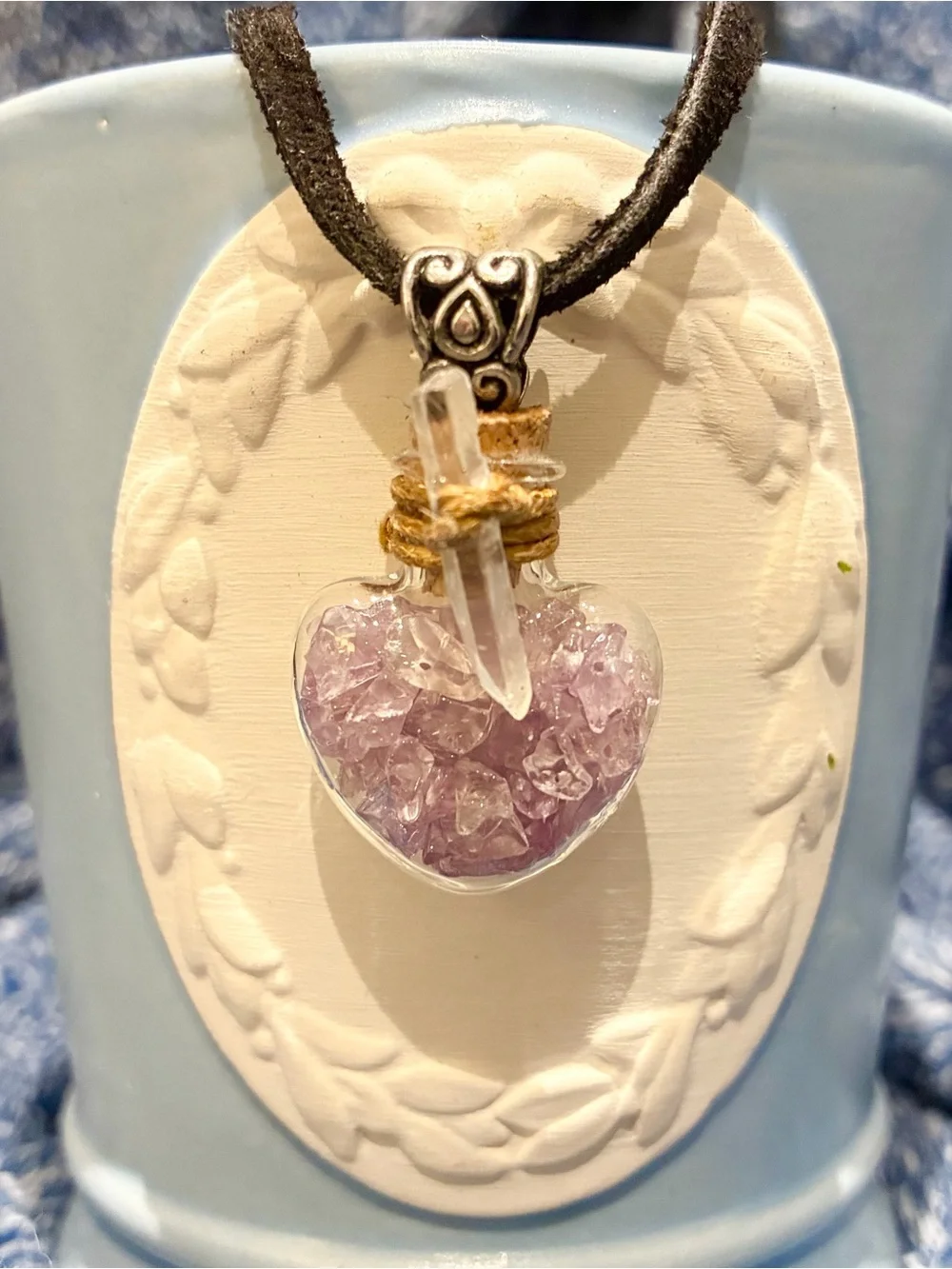 Amethyst Heart Crystal Pendant Necklace - Unbranded